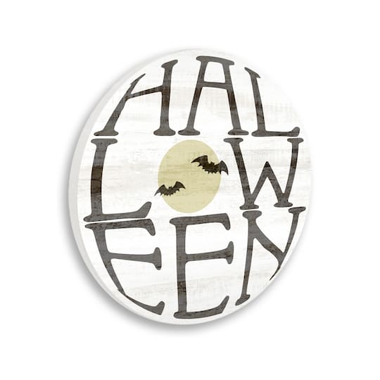 Stupell Industries Round Halloween Bats Word Wall Plaque Art